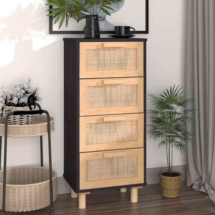 vidaXL Dressoir 40x30x90 cm massief grenen hout en rattan, Huis en Inrichting, Kasten | Dressoirs, 25 tot 50 cm, Nieuw, Minder dan 50 cm