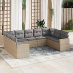 vidaXL 9-delige Loungeset met kussens poly rattan beige, Tuin en Terras, Verzenden, Nieuw, Rotan, Loungeset