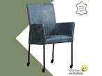 Leren eetkamerstoel Comfort met wieltjes en armleuning -, Huis en Inrichting, Stoelen, Blauw, Nieuw, Leer, Ophalen of Verzenden