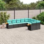 vidaXL 9-delige Loungeset met kussens poly rattan zwart, Verzenden, Nieuw, Rotan, Loungeset