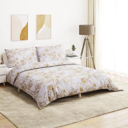 vidaXL Dekbedovertrekset 140x200 cm katoen wit en bruin, Huis en Inrichting, Slaapkamer | Beddengoed, Wit, Nieuw, Verzenden