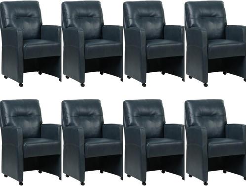 Set van 8 Blauwe leren landelijke eetkamerfauteuils - Granad, Huis en Inrichting, Stoelen, Vijf, Zes of meer stoelen, Overige kleuren