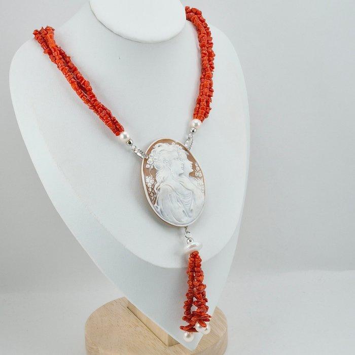 Bloedkoraal - Zilver - Halsketting - CORALLO MEDITERRANEO, Antiek en Kunst, Curiosa en Brocante