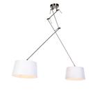 Hanglamp staal met linnen kappen wit 35 cm 2-lichts - Blitz, Nieuw, Overige materialen, Landelijk / Rustiek, 75 cm of meer