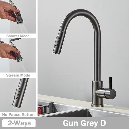 Keukenkraan GUN METAL Uittrekbaar Nieuw Design ook in GOUD, Doe-het-zelf en Verbouw, Sanitair, Kraan, Nieuw, Chroom, Glas, Koper