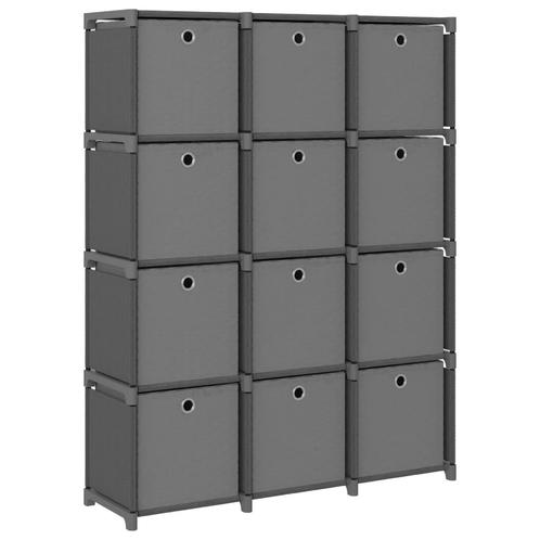 vidaXL Kast met 12 vakken met boxen 103x30x141 cm stof grijs, Huis en Inrichting, Kasten | Boekenkasten, 25 tot 50 cm, Nieuw, Overige materialen