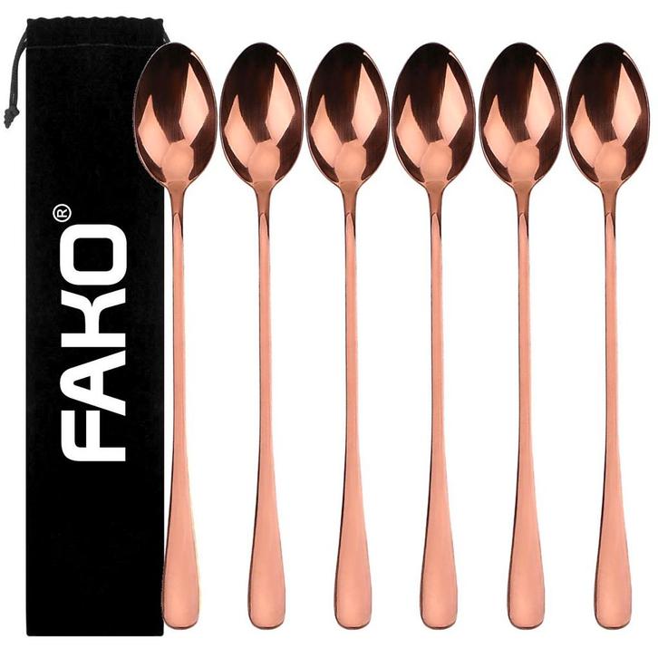 Fako Bijoux - 6 Lange Lepels - Latte Macchiato - Longdrink -, Huis en Inrichting, Keuken | Bestek, Verzenden