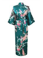 KIMU® Kimono Petrol 3/4 S-M Yukata Satijn Onder de Knie Drie, Nieuw, Carnaval, Ophalen of Verzenden, Maat 36 (S)