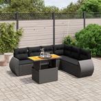 vidaXL 7-delige Loungeset met kussens poly rattan zwart, Verzenden, Nieuw, Rotan, Loungeset