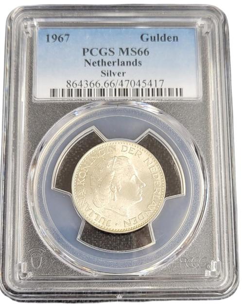 Koningin Juliana zilveren 1 gulden 1967 MS66 PCGS, Postzegels en Munten, Munten | Nederland, Losse munt, Zilver, Verzenden