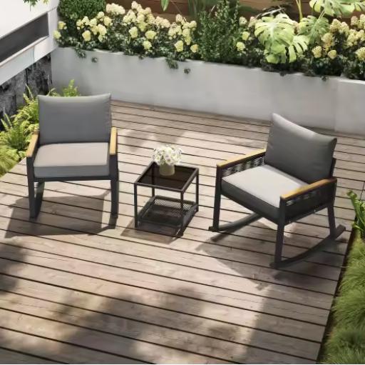 3-delige Bistroset – Schommelstoelen en Glazen Tafel, Tuin en Terras, Tuinstoelen, Nieuw, Verzenden