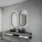 Spiegel Gliss Design Aura 50x100cm Mat Zwart Ovaal Met LED, Nieuw, Minder dan 100 cm, Ophalen of Verzenden, Vierkant