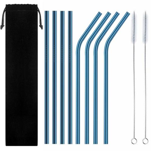 Set van 8 herbruikbare rietjes - 4 recht 4 gebogen - 21 cm -, Huis en Inrichting, Keuken | Bestek, Verzenden