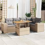 vidaXL 6-delige Loungeset met kussens poly rattan beige, Verzenden, Nieuw, Rotan, Loungeset