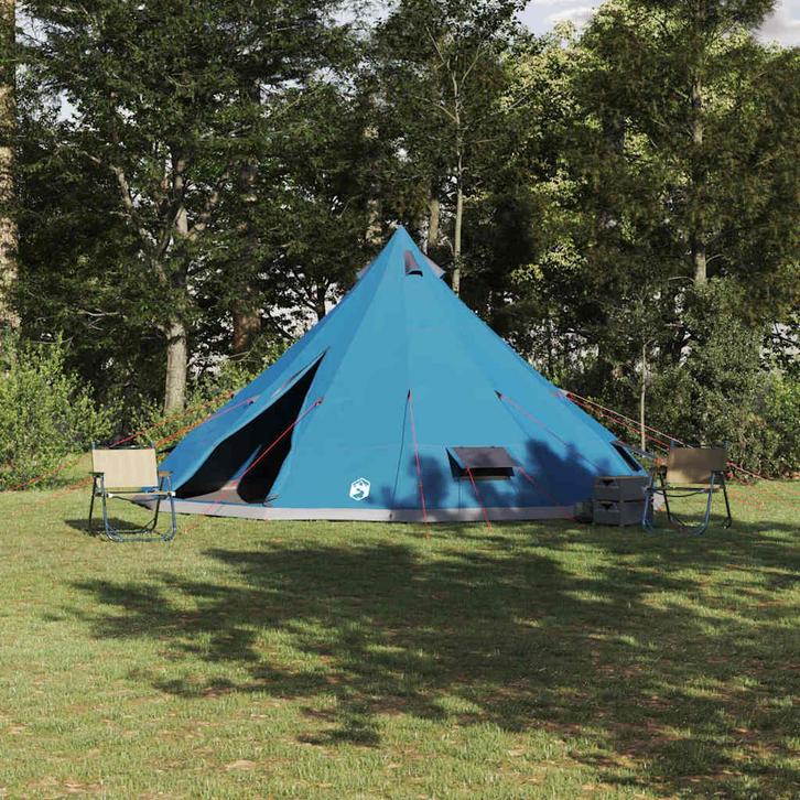 vidaXL Familie Tipi Tent met dak Blauw en Grijs 560 x 560 x, Caravans en Kamperen, Tenten, Nieuw, Verzenden