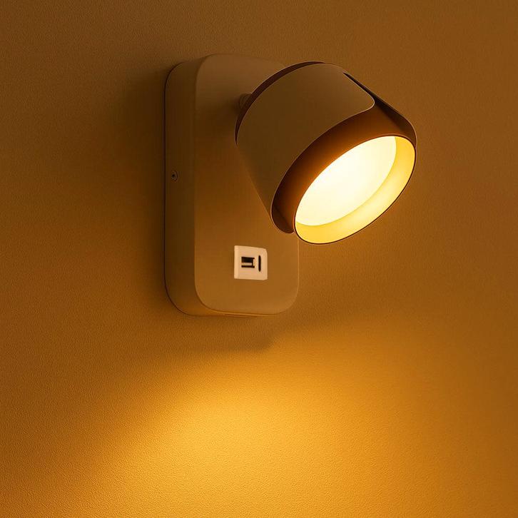 Bedlamp Wit/ Goud | Tulip | USB+C oplaadpoort | GX53 fitting, Huis en Inrichting, Lampen | Wandlampen, Nieuw, Ophalen of Verzenden