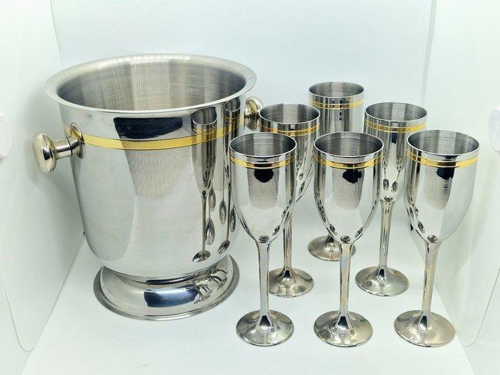 Champagne koeler (7) - Compleet met 6 fluiten - zilveren en, Antiek en Kunst, Antiek | Meubels | Tafels