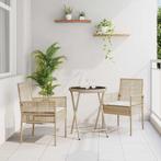 vidaXL 3-delige bistroset voor in de tuin met kussens in, Verzenden, Nieuw, Rotan