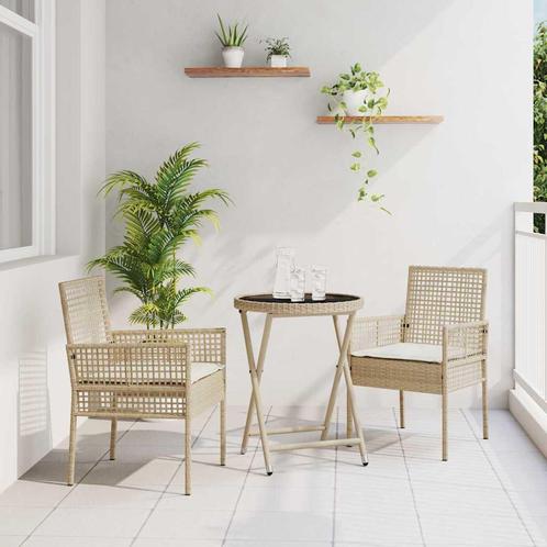 vidaXL Tuin Bistro Set 3 pcs Beige Poly riet, Tuin en Terras, Tuinsets en Loungesets, Nieuw, Rotan, Verzenden