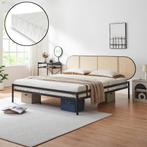 Metalen bed Linköping met matras 180x200 cm zwart en rotan l, Huis en Inrichting, Slaapkamer | Bedden, Verzenden, Nieuw