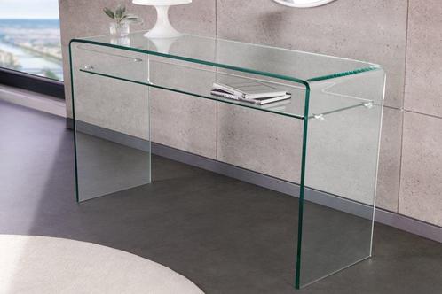 Design consoletafel FANTOME 100cm transparant glas met plank, Huis en Inrichting, Tafels | Sidetables, Ophalen of Verzenden