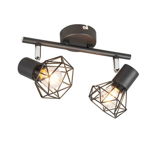 Art deco spot zwart draai- en kantelbaar 2-lichts - Mosh, Huis en Inrichting, Lampen | Spots, Nieuw, Overige materialen