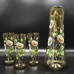 Antique Hand-Painted Glass Drinking Set (4), 1890 - Drinkset, Antiek en Kunst, Antiek | Glas en Kristal