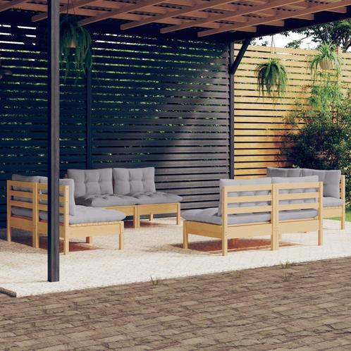 vidaXL 8-delige Loungeset met grijze kussens grenenhout, Tuin en Terras, Tuinsets en Loungesets, Loungeset, Nieuw, Verzenden