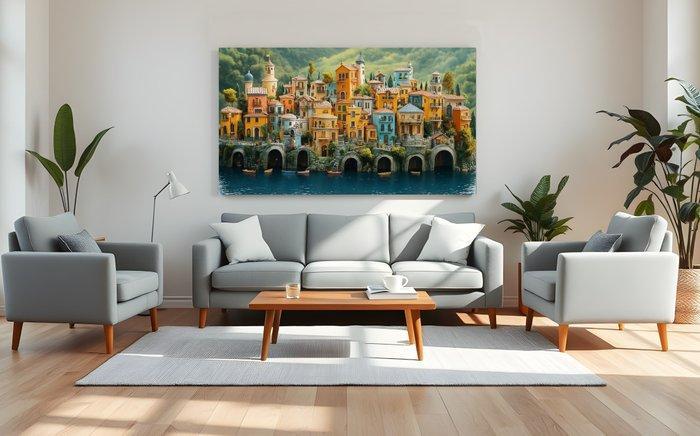 LuisonArt - Mosaico Mediterraneo: Il Borgo Senza Tempo, Antiek en Kunst, Kunst | Schilderijen | Modern