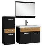 Badkamermeubel Set Alba 60 x 35 cm Mat Zwart Eiken Badmeubel, Verzenden, Nieuw, Wastafelkast