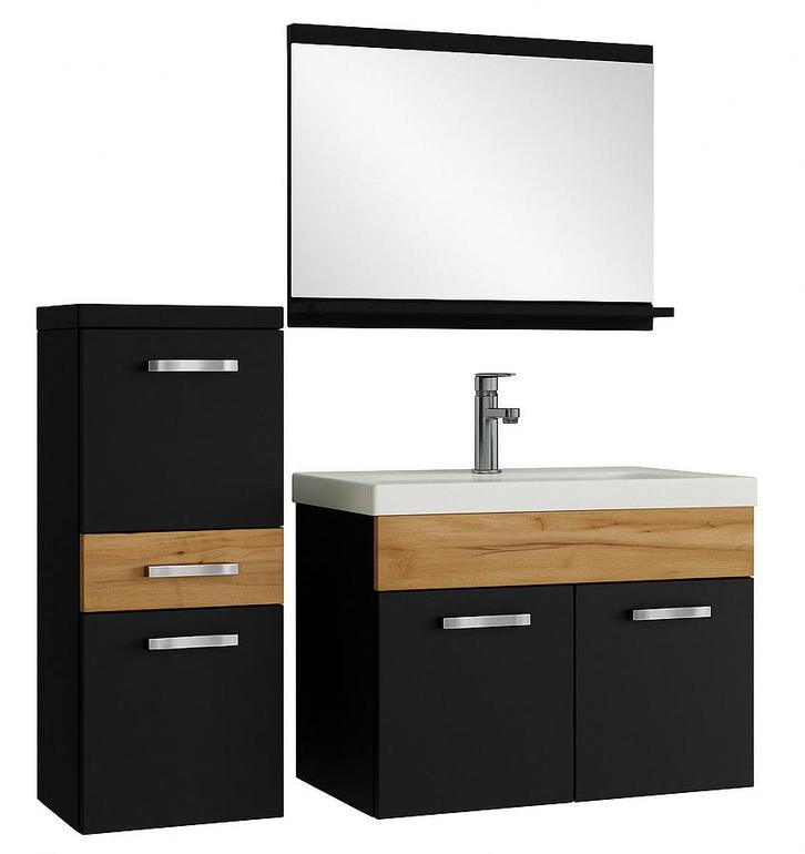 Badkamermeubel Set Alba 60 x 35 cm Mat Zwart Eiken Badmeubel, Huis en Inrichting, Badkamer | Badkamermeubels, Nieuw, Wastafelkast