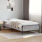 vidaXL Bedframe bewerkt hout en metaal grijs sonoma eiken, Verzenden, Nieuw, Grijs, Metaal