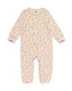 HEMA Babypyjama jumpsuit rib bloemen beige, Verzenden, Nieuw