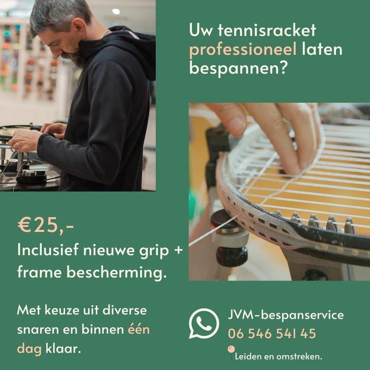 Tennisracket bespannen! Of uw squashracket?, Sport en Fitness, Tennis, Grip of Snaar, Nieuw, Ophalen