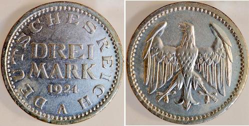 Duitsland 3 Mark 1924a vz+ J 312 zilver, Postzegels en Munten, Munten | Europa | Niet-Euromunten, Verzenden