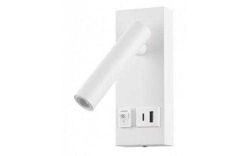 LED Wandlamp - Bedlamp met USB+C poort en schakelaar | Wit, Huis en Inrichting, Lampen | Wandlampen, Nieuw, Metaal, Ophalen of Verzenden