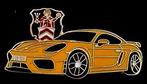 Porsche Cayman pin- okerrgeel emaille, Verzamelen, Speldjes, Pins en Buttons, Verzenden, Nieuw, Transport, Speldje of Pin