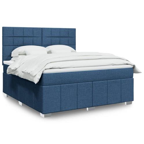 vidaXL Boxspring met matras stof blauw 180x200 cm, Huis en Inrichting, Slaapkamer | Bedden, 80 cm, 200 cm, Blauw, Eenpersoons