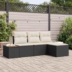 vidaXL Tuin Sofa Set met kussen met kussen 4 pcs Zwart poly, Tuin en Terras, Tuinsets en Loungesets, Verzenden, Nieuw, Rotan