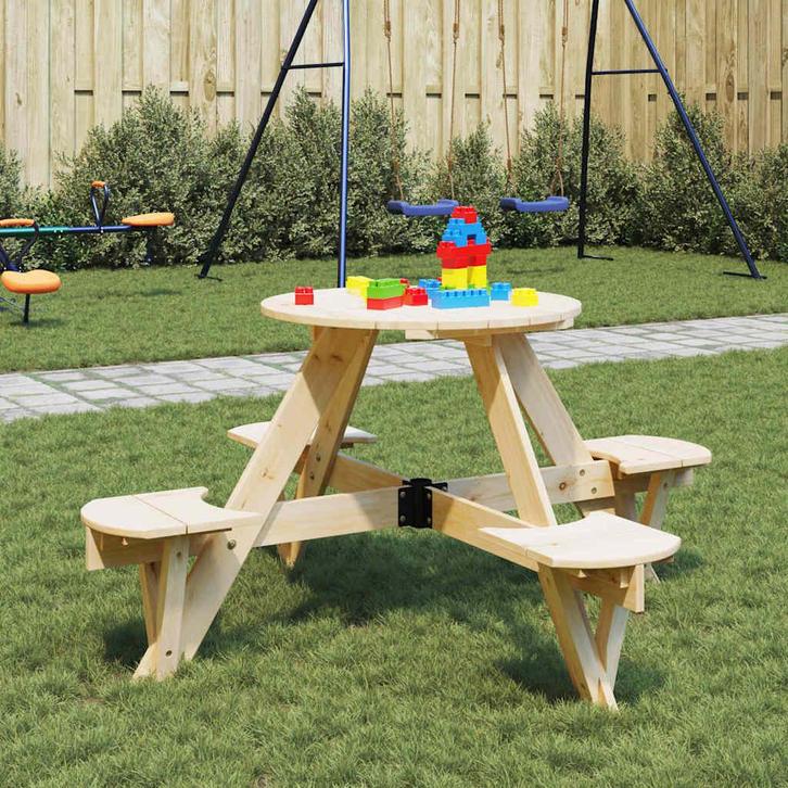 vidaXL Picknicktafel voor 4 kinderen met parasolgat rond, Tuin en Terras, Tuintafels, Nieuw, Hout, Verzenden