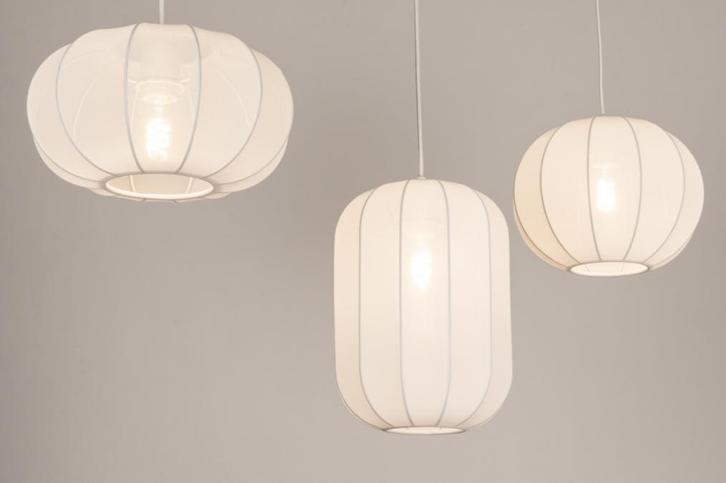 Rietveld Hanglampen - Wit - Stof, Metaal, Huis en Inrichting, Lampen | Hanglampen, Verzenden