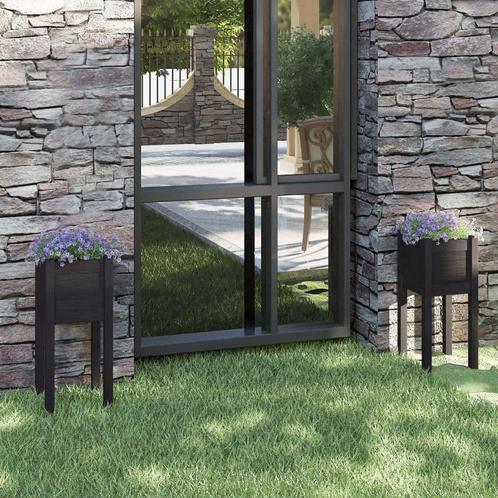 vidaXL Plantenbakken 2 st 31x31x70 cm massief grenenhout, Tuin en Terras, Bloembakken en Plantenbakken, Minder dan 60 cm, Nieuw