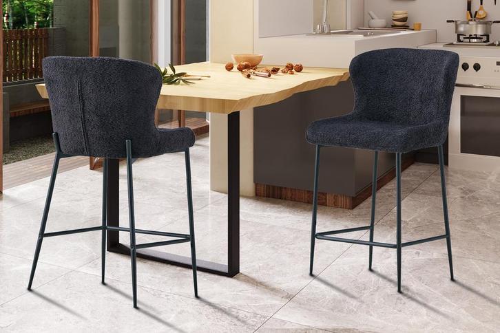 Barstoel Lisa Bouclé Donkergrijs (2 per doos), Huis en Inrichting, Stoelen, Nieuw, Ophalen of Verzenden