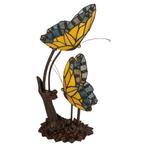 Tiffany tafellamp – Dubbele Vlinder &amp; Bloemrijke Voet – L, Verzenden, Nieuw