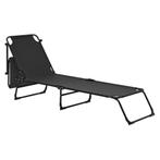 Ligbed ligstoel met zonneluifel 187x53x27 cm zwart, Tuin en Terras, Nieuw, Verzenden