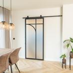 Stalen Schuifdeur - Zwart - 5 Vlaks rond - Mat glas, Doe-het-zelf en Verbouw, Kozijnen en Schuifpuien, 75 tot 150 cm, Nieuw, 150 tot 225 cm