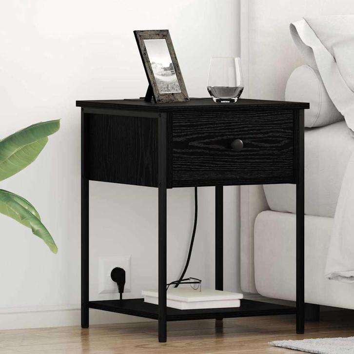 vidaXL Nachtkastje 2 pcs Zwart Eiken 42 x 41 x 56 cm Bewerkt, Huis en Inrichting, Slaapkamer | Nachtkastjes, Nieuw, Minder dan 45 cm