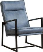 Blauwe leren industriële design fauteuil - Kenia Leer Denim, Nieuw, Ophalen of Verzenden, 50 tot 75 cm, Leer