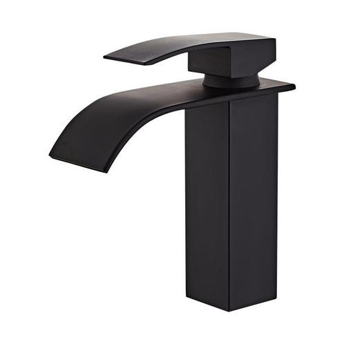 Mat zwarte waterval wastafelkraan - 17 cm hoog - modern, Doe-het-zelf en Verbouw, Sanitair, Nieuw, Rvs, Kraan, Verzenden