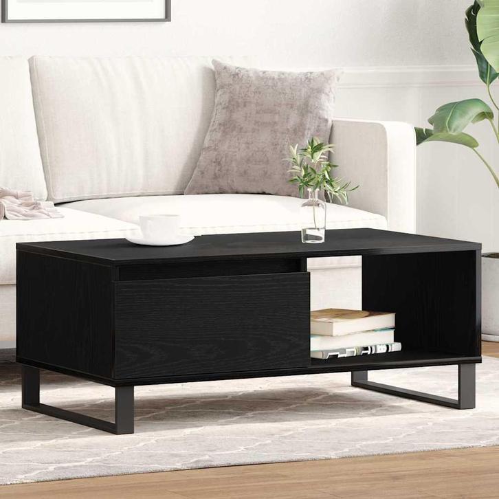 vidaXL Coffee Table Zwart eiken 90 x 50 x 36,5 cm Bewerkt, Huis en Inrichting, Tafels | Salontafels, Nieuw, 50 tot 100 cm, Overige houtsoorten